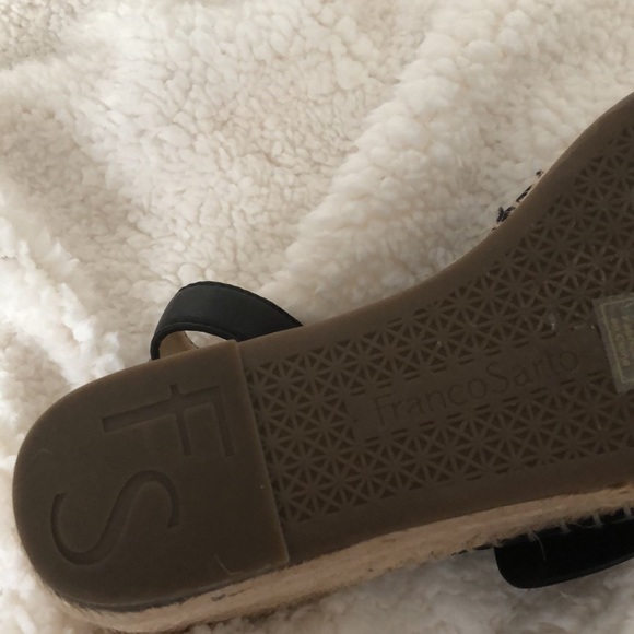 Women’s Franco Sarto Black Knot Leather Wedge Espadrille Open Sandals - Picture 6 of 10